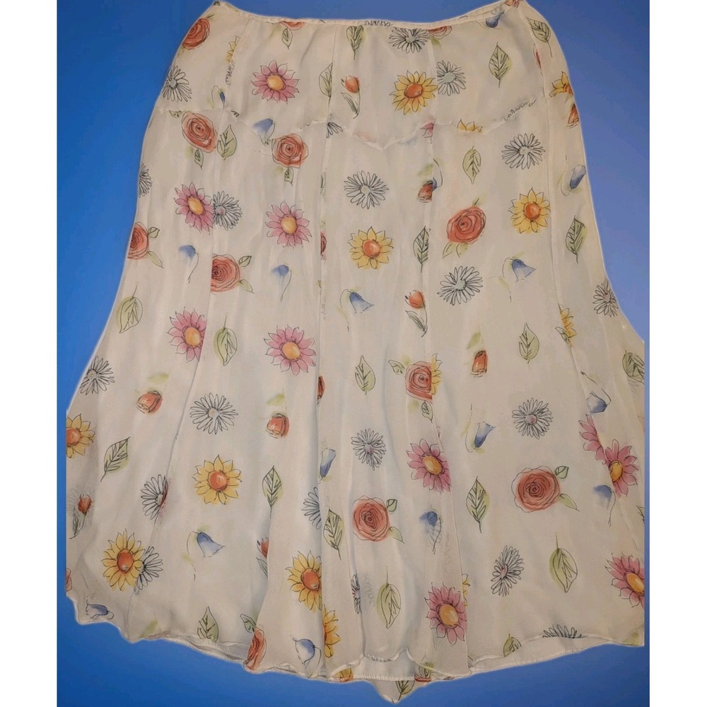 Vintage 90s Fairycore David Meister Silk Skirt Handkerchief Hem Floral Fairy Y2k